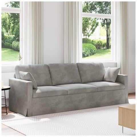Divano Grigio chiaro 228 x 78 x 80 cm Velluto - Foto 2
