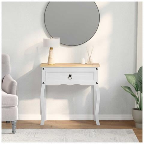 Tavolo Consolle Bianco 73 x 35 x 73 cm Pino massello - Foto 2