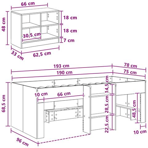 Struttura Letto Loft con Mobile 3 pcs Bianco Legno multistrato - Foto 7