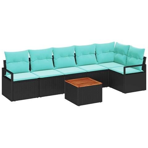 Set Divano da Giardino con cuscino 7 pcs Nero polyrattan - Foto 1