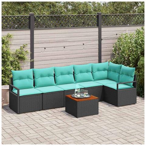 Set Divano da Giardino con cuscino 7 pcs Nero polyrattan - Foto 2
