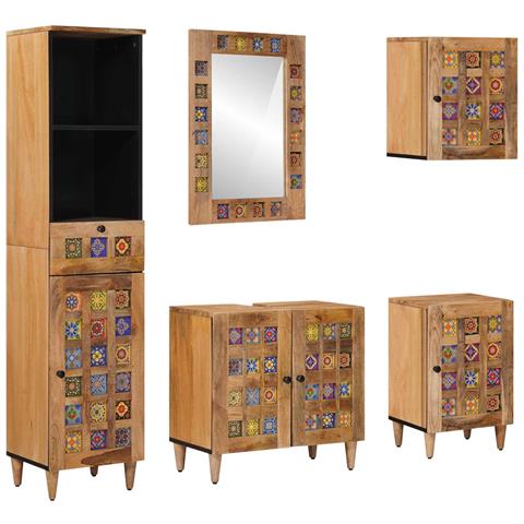 Set di mobili per il bagno con cassetto 5 pcs Naturale - Foto 1