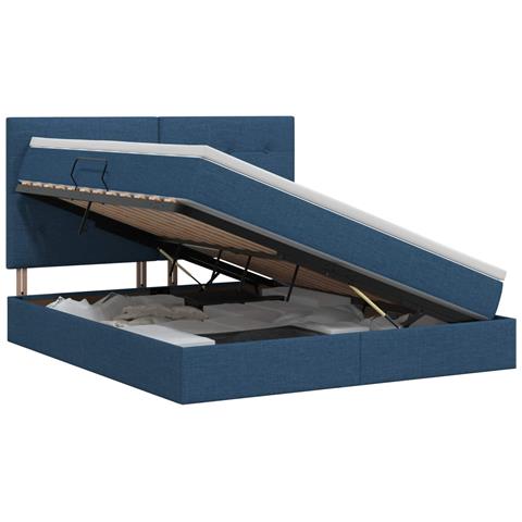 Letto con contenitore e materasso Blu 180 x 200 cm Tessuto - Foto 1