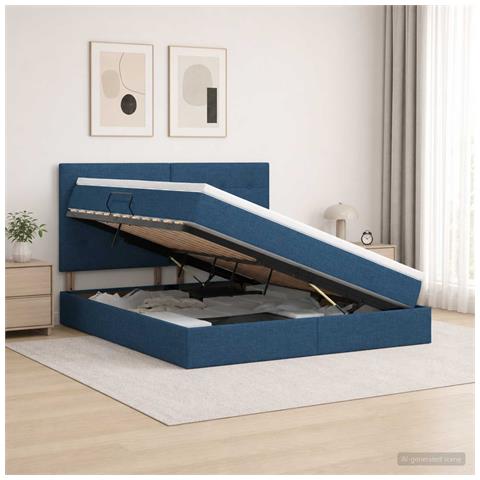 Letto con contenitore e materasso Blu 180 x 200 cm Tessuto - Foto 2