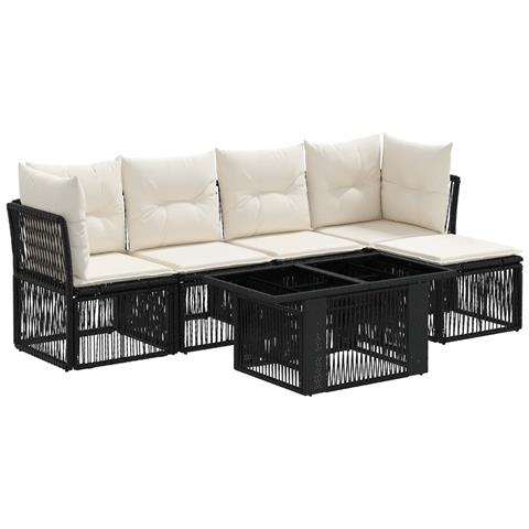Set Divano da Giardino 6 pz Nero polyrattan - Foto 1