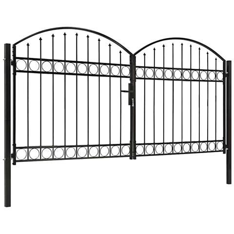 Cancello A Doppia Anta Ad Arco In Acciaio 300x125 Cm Nero - Foto 1