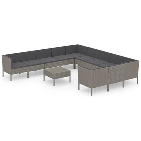 Set Divani Da Giardino 12 Pz Con Cuscini In Polyrattan Grigio - Foto 1