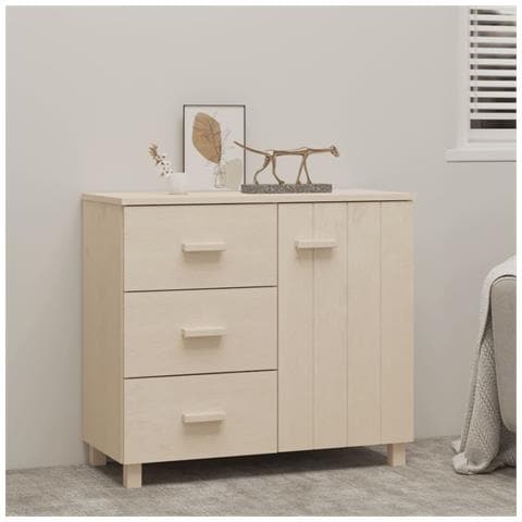 Credenza Marrone Miele 90x40x80 Cm In Legno Massello Di Pino - Foto 9