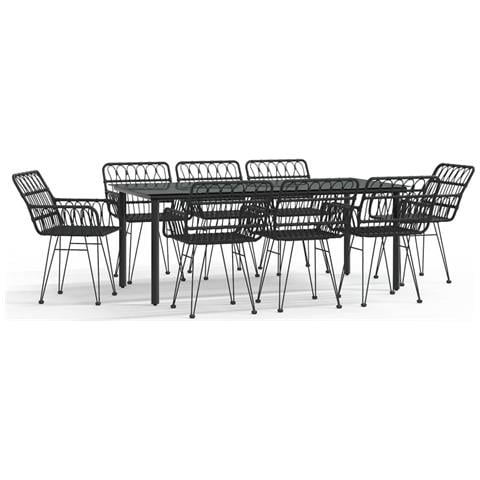 Set Da Pranzo Da Giardino 9 Pz Nero In Polyrattan - Foto 1