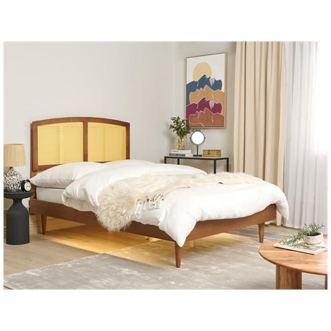 Letto Con Led Rattan Varzy 140 X 200 Cm Marrone - Foto 1