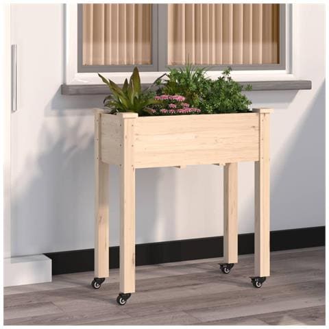 Fioriera Con Ruote E Fodera 71x37x80 Cm Legno Massello Di Abete - Foto 1