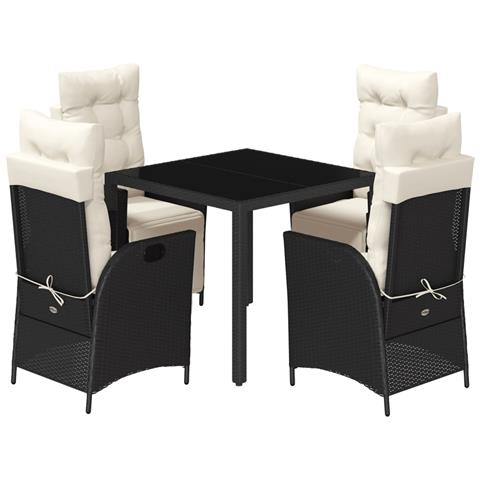 Set da Pranzo da Giardino 5 pz Nero con Cuscini in Polyrattan - Foto 1