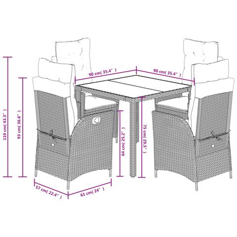 Set da Pranzo da Giardino 5 pz Nero con Cuscini in Polyrattan - Foto 2