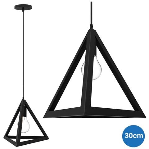Lampadario Lampada Sospensione Piramide 30cm Design Moderno Paralume Nero - Foto 1