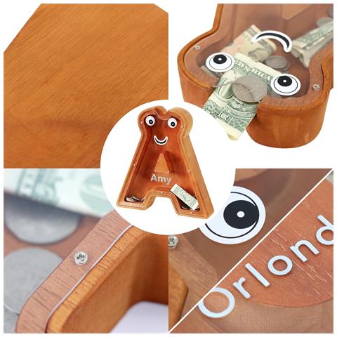 Salvadanaio A Forma Di Lettera I In Legno 20,5 X 4 X 23 Cm - Foto 5