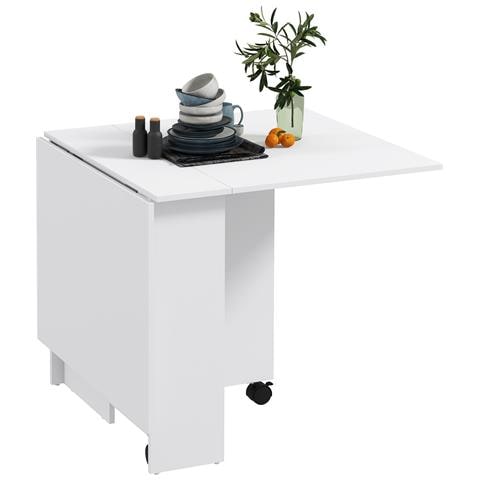 Tavolo Pieghevole Salvaspazio a 2 Ribalte per 6 Persone con Ripiani e Ruote, Bianco - Foto 1