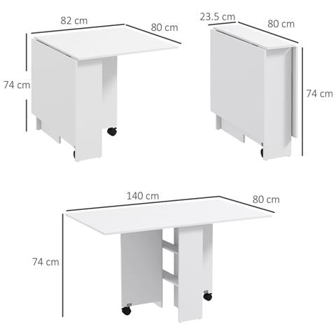 Tavolo Pieghevole Salvaspazio a 2 Ribalte per 6 Persone con Ripiani e Ruote, Bianco - Foto 6