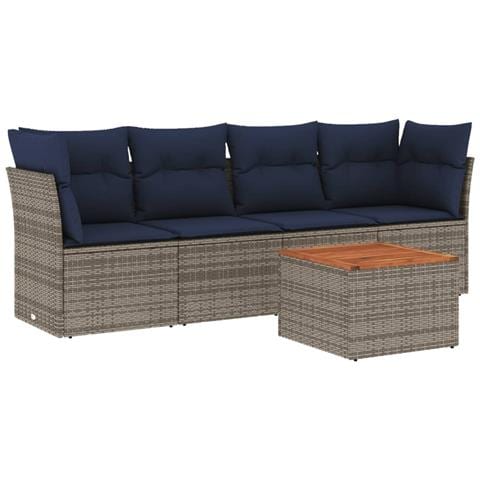 Set Divani Da Giardino 5 Pz Con Cuscini Grigio In Polyrattan - Foto 2