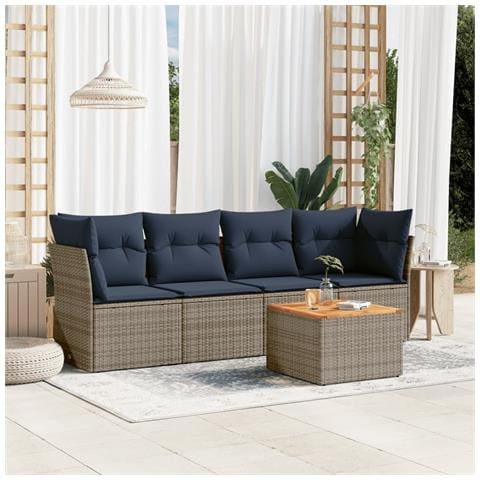 Set Divani Da Giardino 5 Pz Con Cuscini Grigio In Polyrattan - Foto 1