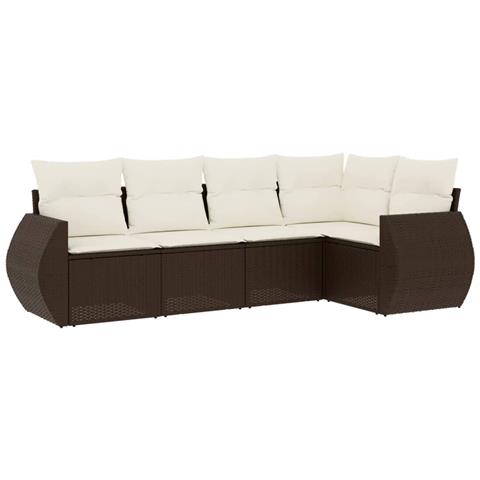 Set Divano Da Giardino 5 Pz Con Cuscini Marrone In Polyrattan - Foto 2