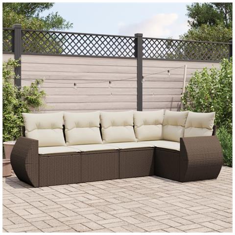 Set Divano Da Giardino 5 Pz Con Cuscini Marrone In Polyrattan - Foto 1