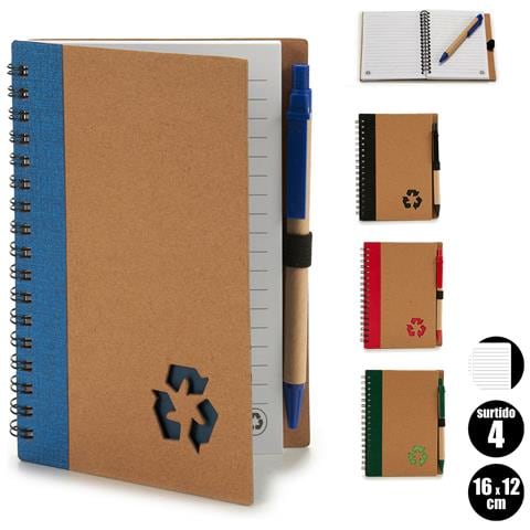 Confezione Da 4 Quaderni In Cartone Riciclato + Penna 16x12 Cm. Assortimento Di 4 Design. - Foto 1