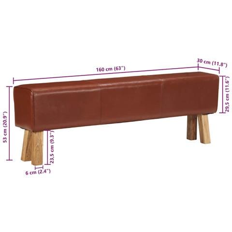 Lusso Casadino -  Panca Da Palestra 160cm Vera Pelle Marrone E Massello Di Acacia - Foto 8