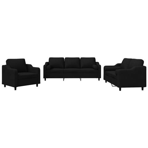 Set Divani 3 pz con Cuscini Nero in Tessuto - Foto 1