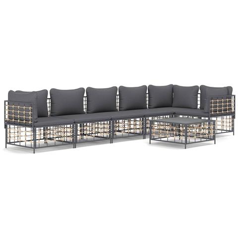 Set Divani da Giardino 7 pz con Cuscini Antracite in Polyrattan - Foto 1