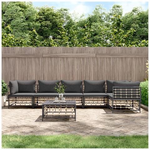 Set Divani da Giardino 7 pz con Cuscini Antracite in Polyrattan - Foto 2