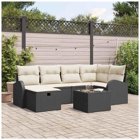 Set Divano da Giardino 7 Pezzi con Cuscini Nero Polyrattan - Foto 2