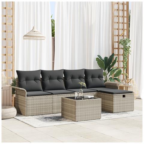 Set divano giardino 6 pezzi con cuscini grigio chiaro in rattan sintetico,  Divano giardino 2 posti con spazio di stoccaggio e cuscini grigio chiaro in rattan sintetico - Foto 2