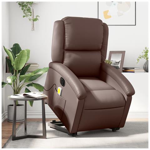 Poltrona Alzapersona Elettrica Reclinabile Marrone Similpelle - Foto 2