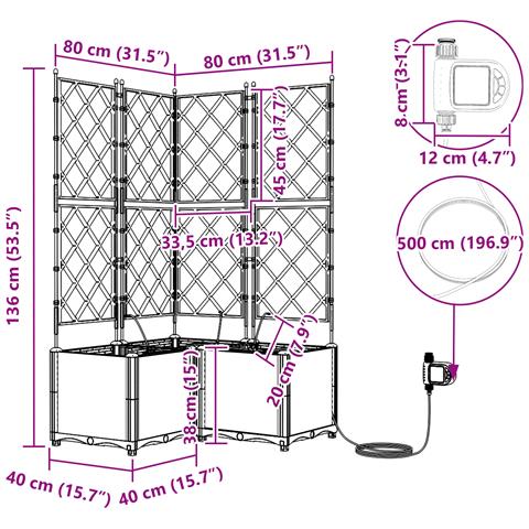 Fioriere da Giardino con Sistema di Irrigazione 3 pcs Grigio - Foto 8