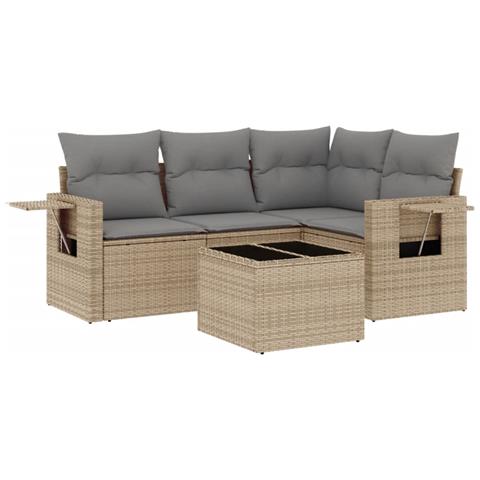 Set Divano da Giardino 5 pz con Cuscini Beige in Polyrattan - Foto 1
