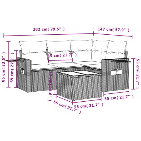 Set Divano da Giardino 5 pz con Cuscini Beige in Polyrattan - Foto 3
