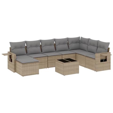 Set Divano da Giardino 9 pz con Cuscini Beige in Polyrattan - Foto 1