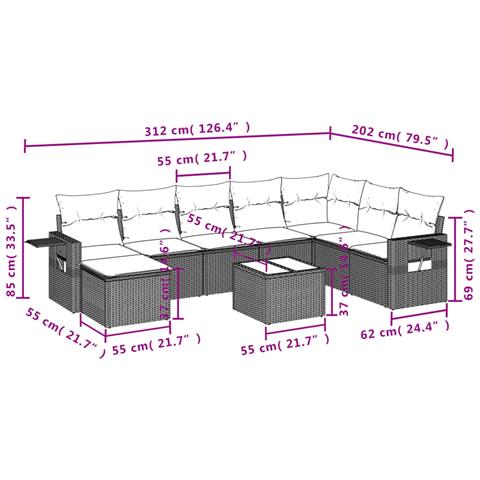 Set Divano da Giardino 9 pz con Cuscini Beige in Polyrattan - Foto 3