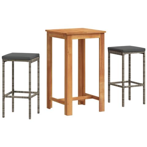 Set Bar da Giardino 3 pz Grigio in Legno Acacia e Polyrattan - Foto 1