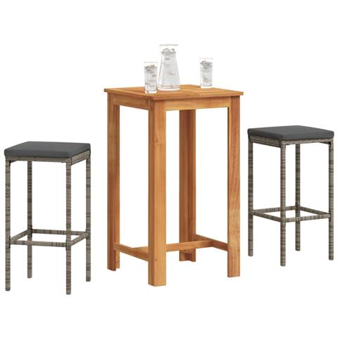 Set Bar da Giardino 3 pz Grigio in Legno Acacia e Polyrattan - Foto 2