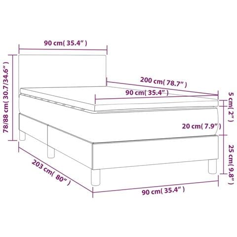 Giroletto Molle con Materasso e LED Bianco 90x200 cm Similpelle - Foto 8