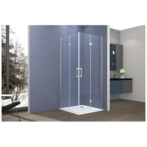 Box Doccia Angolare 100x120 Cm Apertura Due Porte Soffietto H200 Cm Cristalli Trasparente 6mm Profilo Satinato Elio - Foto 1