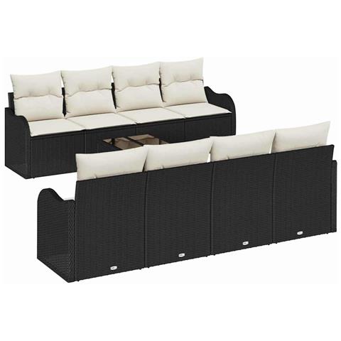 Set Divano da Giardino 9 pcs Nero e Crema 55 x 55 x 37 cm - Foto 1