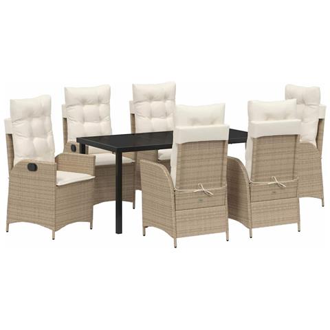Set da Pranzo per Giardino 7 pcs Beige polyrattan - Foto 1