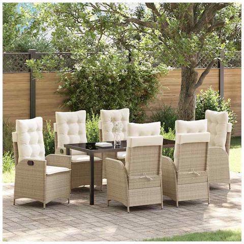 Set da Pranzo per Giardino 7 pcs Beige polyrattan - Foto 2