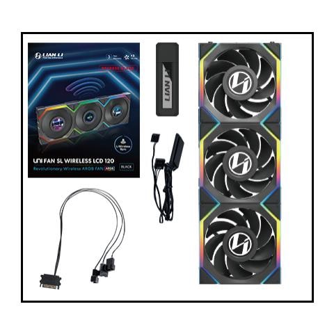 Ventola per PC UNI FAN SL Wireless LCD 120 Reverse Blade12 cm Nero 3 pz - Foto 1
