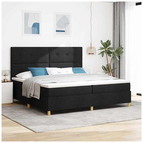 Letto a molle con materasso Nero 200 x 200 cm Tessuto - Foto 2