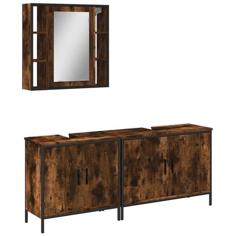 Set Mobili da Bagno 3 pz Rovere Fumo in Legno Multistrato - Foto 1