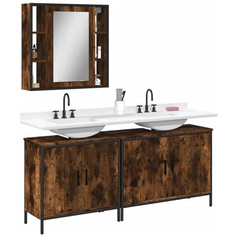 Set Mobili da Bagno 3 pz Rovere Fumo in Legno Multistrato - Foto 2