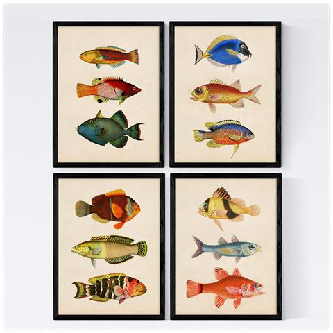 Set Di 4 Stampe Sfondo Con Pentagramma Musicale Raffigurazione In Primo Piano Di Strumenti Musicali Pianoforte Violino Violoncello Cornice Nera A4 - Foto 1